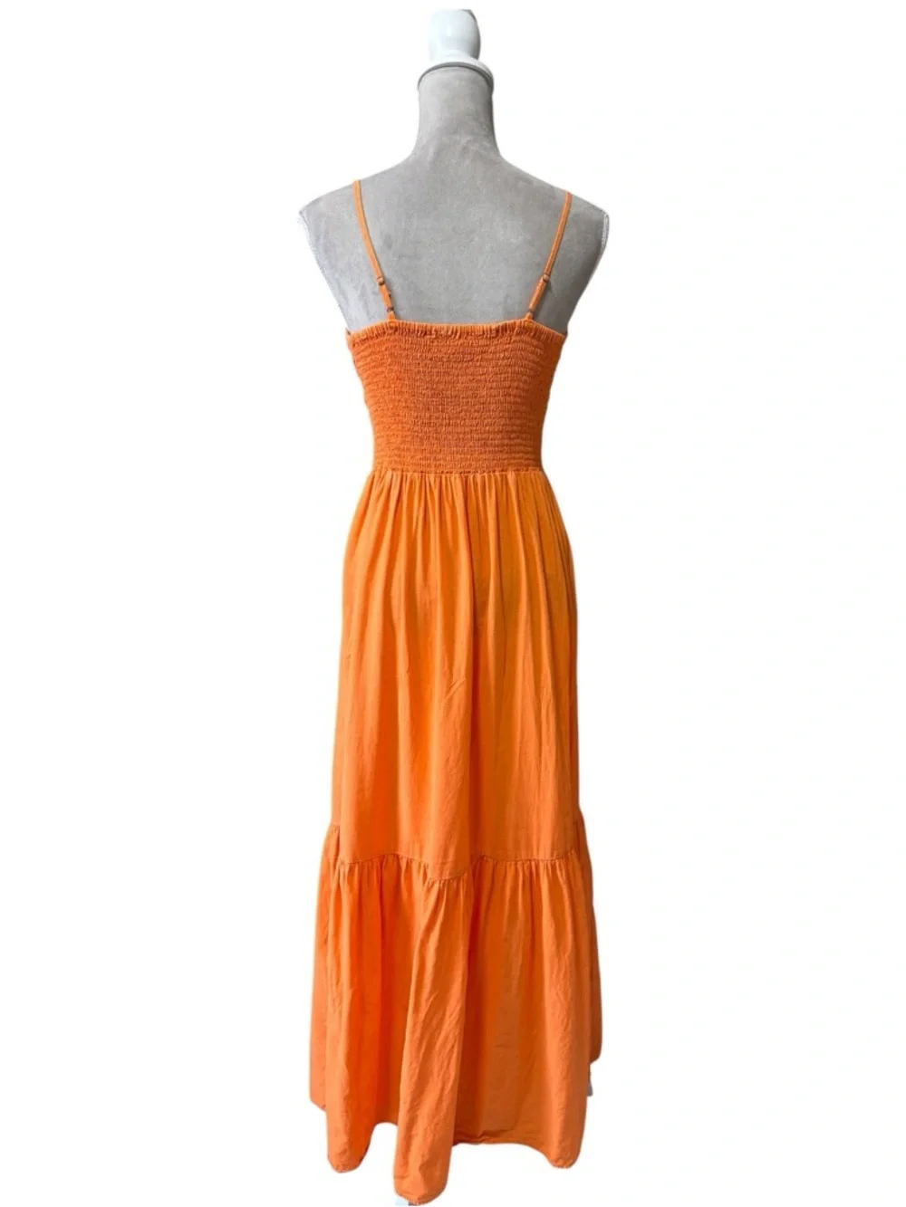 YFB Orange Linen Blend Smocked Bustier Maxi Dress Small Summer Vacation - Picture 6 of 11
